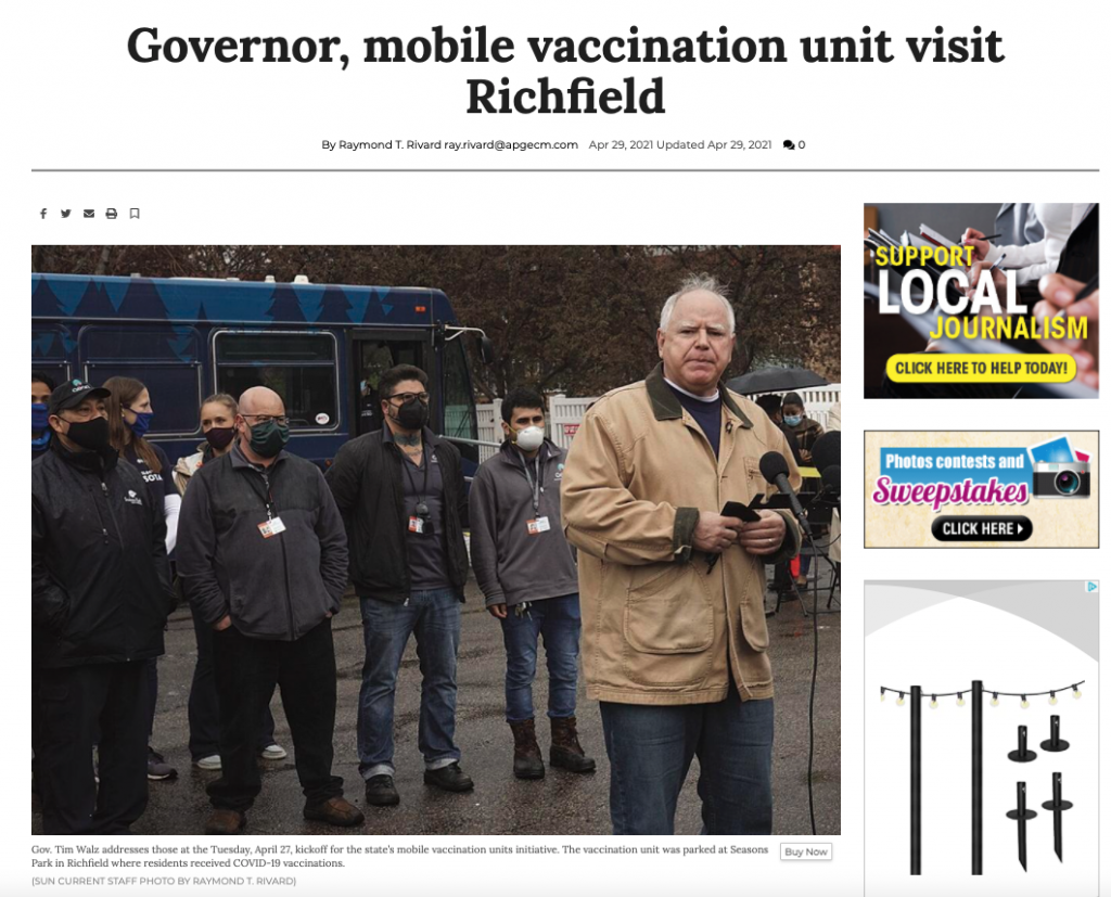 Governor, mobile vaccination unit visit Richfield.