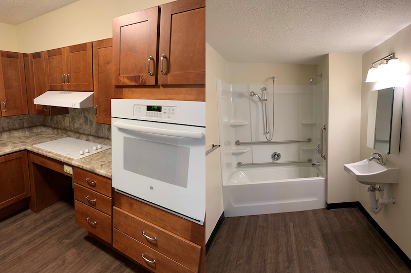 Cushing Residences typical kitchen and bath, after renovation